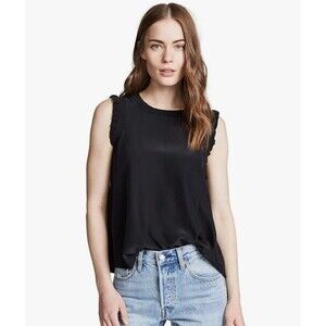 Cinq A Sept Lenore Ruffle Trimmed Silk Top Sz L